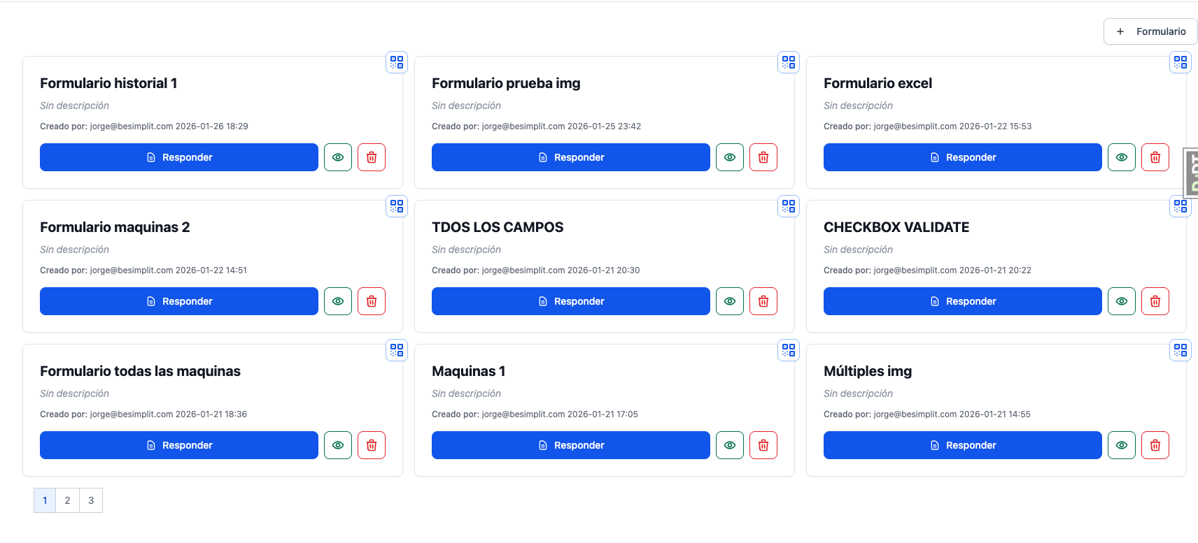 Listado de formularios